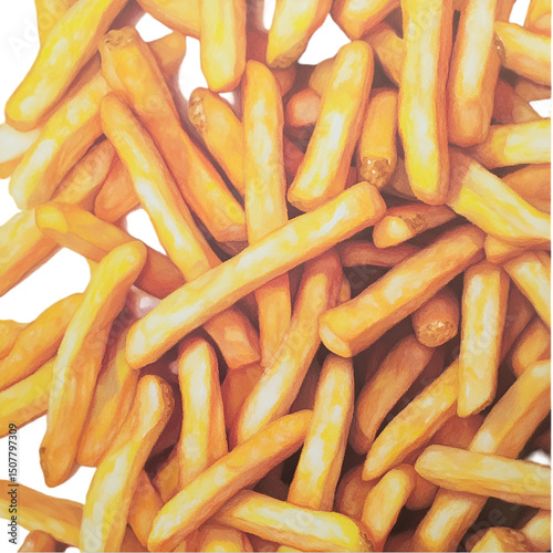 Crispy French Fries with Ketchup on White Background – Top View.  , ketchup dip with fries, overhead fries shot, potato fries and sauce, deep fried snack, fries side dish, french fries bowl, snack foo