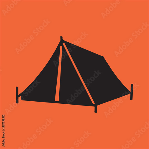 Simple black tent icon on orange background