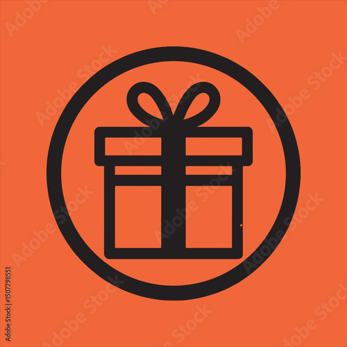 Simple gift box icon in circle on orange background