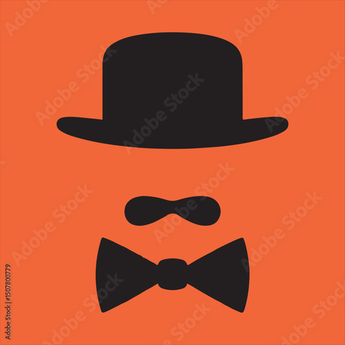 Simple gentleman icon bow tie hat mustache