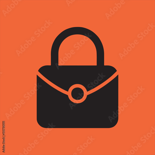 Simple black handbag icon on orange background