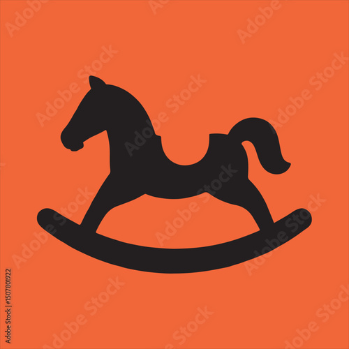 Simple black rocking horse silhouette on orange