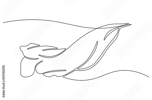 Continuous one line drawing of Flying wave silk or satin fabric. Single line drawing illustration of Luxury textile drapery. Grand opening ceremony concept vector art. Doodle line illustration.