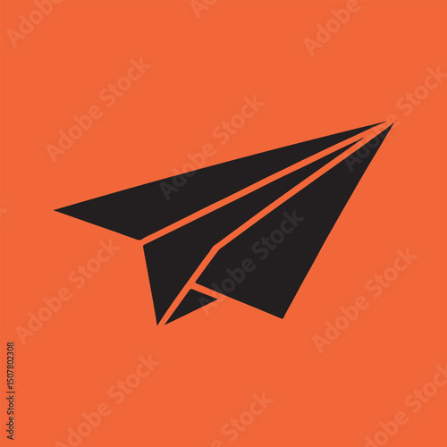 Black paper airplane icon on orange background