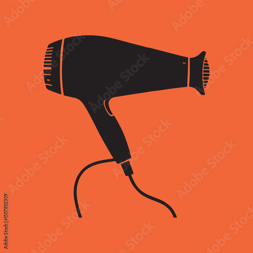 Black hair dryer icon on orange background