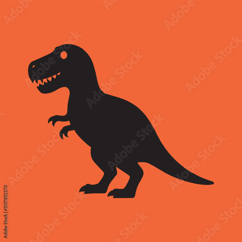 Simple black tyrannosaurus rex silhouette on orange