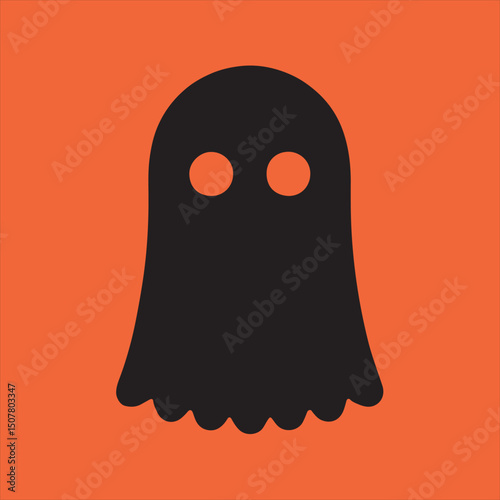 Simple black ghost icon on orange background