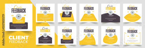 Customer feedback, testimonials, a social media post web banner template, and a Bundle. Customer feedback review or testimonial social media post design