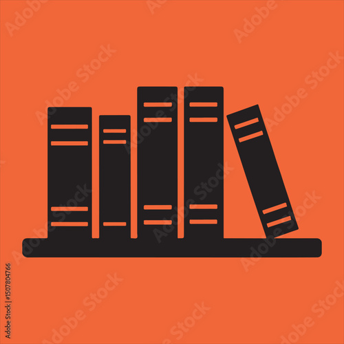 Simple bookshelf icon with stack of books