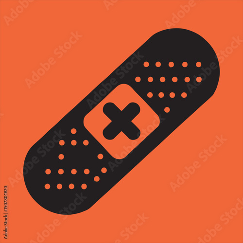 Black band aid icon on orange background