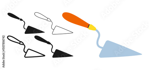 Cement trowel or builders spatula icon symbol set. Trowel symbol stylized design vector. Trowel flat sign professional construction tool repair. Simple icon design element isolated vector illustration