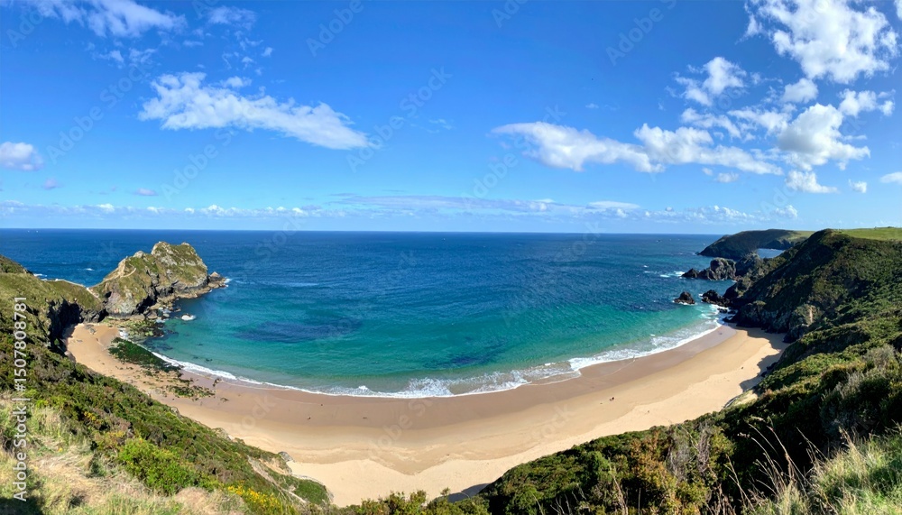 Obraz premium Breathtaking Coastal View of Sandy Beach and Turquoise Waters