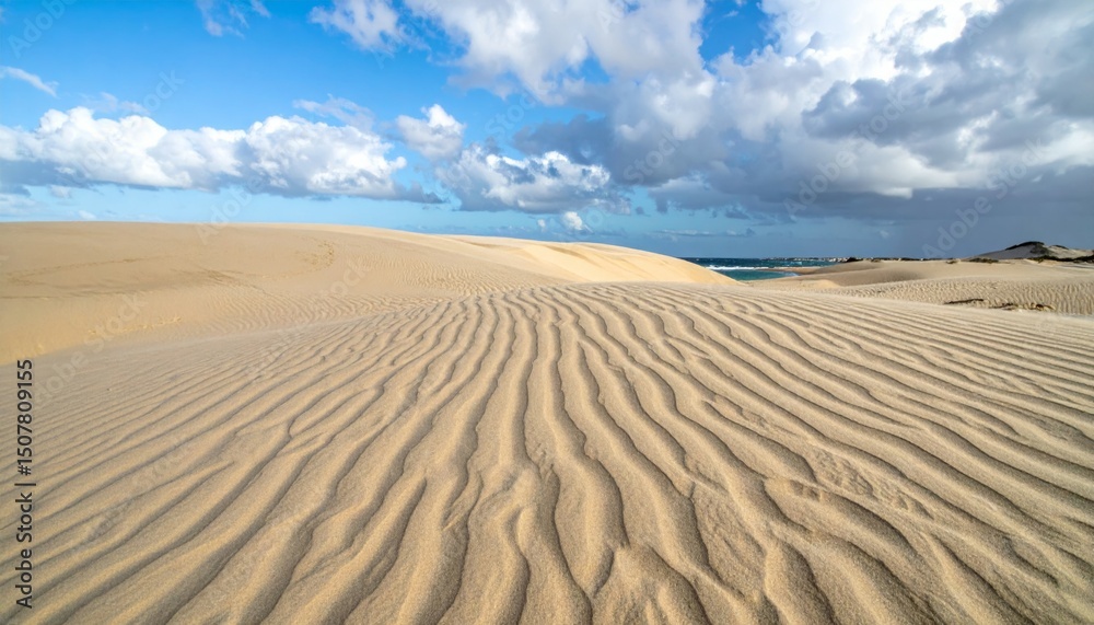 Tranquil Desert Landscape with Rippling Sand and Blue Sky Tranquil Desert Landscape with Rippling Sand and Blue Sky