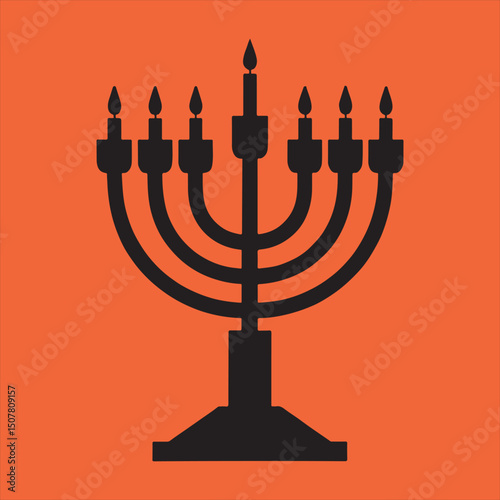 Black menorah silhouette on orange background