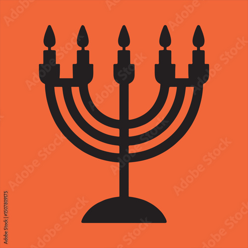 Menorah icon black silhouette on orange background