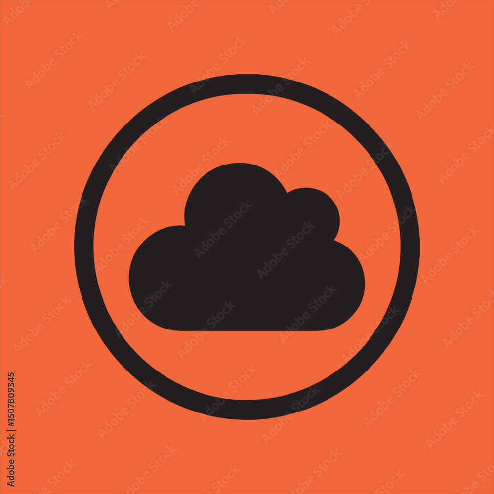 Simple black cloud icon in orange circle Simple black cloud icon in orange circle