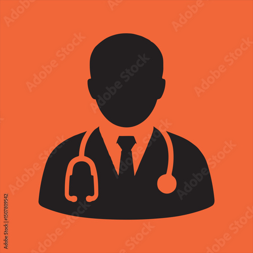 Doctor icon black silhouette on orange background