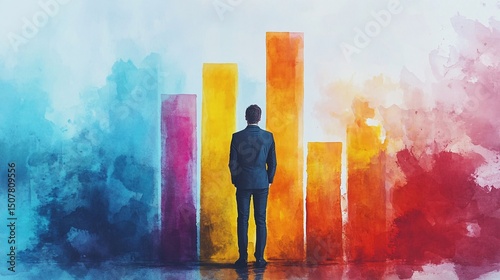 Businessperson confronts vibrant growth chart.