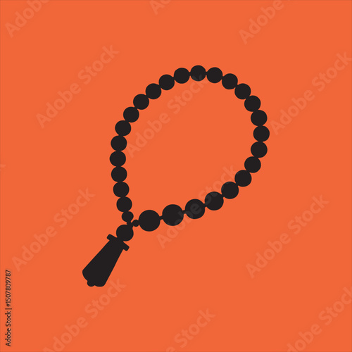 Black silhouette of prayer beads on orange background
