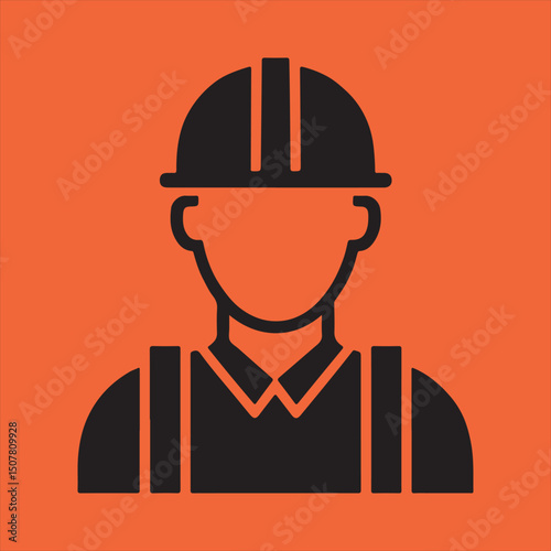 Construction worker icon black silhouette on orange