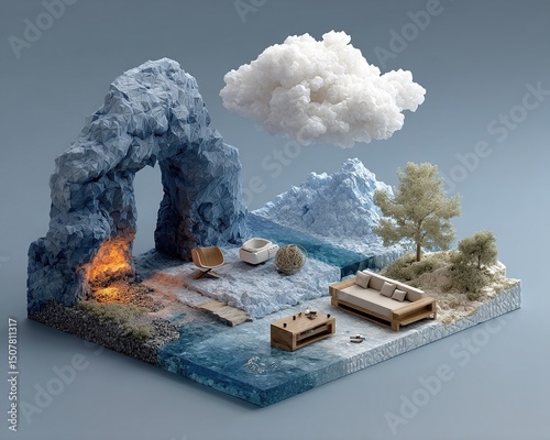 Minimalist 3D Landscape Scene.