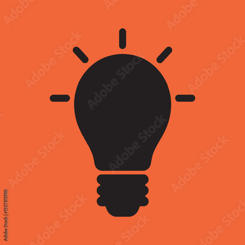 Simple black lightbulb icon on orange background