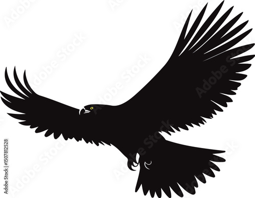 Eagle spreads its wings and flies high, black and white vector