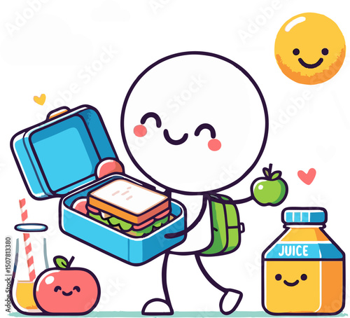 Happy Child with Lunchbox, Back to School Illustration