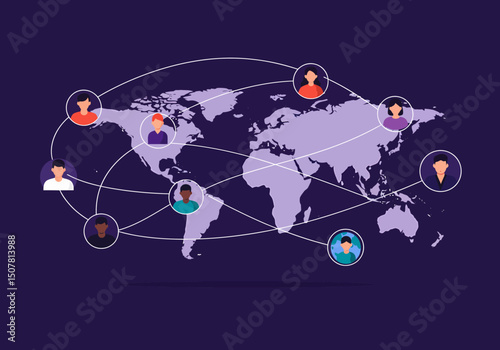 Global Network Map Connecting People of Diverse Ethnicities