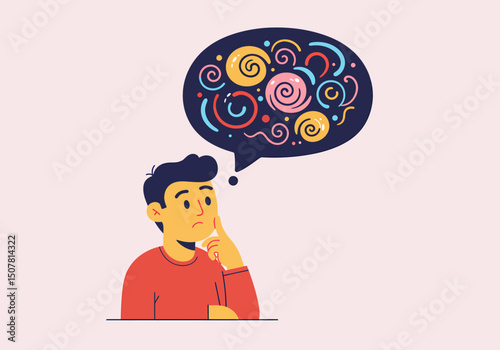Creative Thinking Man with Idea Bubble Illustration Flat Design