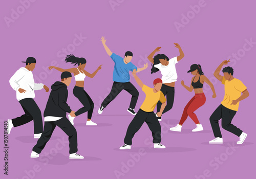 Diverse Group Dancing Enjoying Together Modern Urban Dance