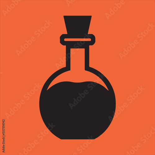 Simple black potion bottle icon on orange
