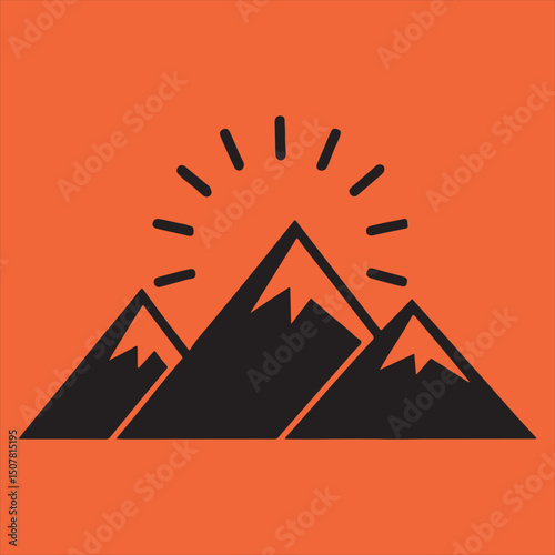 Sunrise over three mountain peaks graphic design