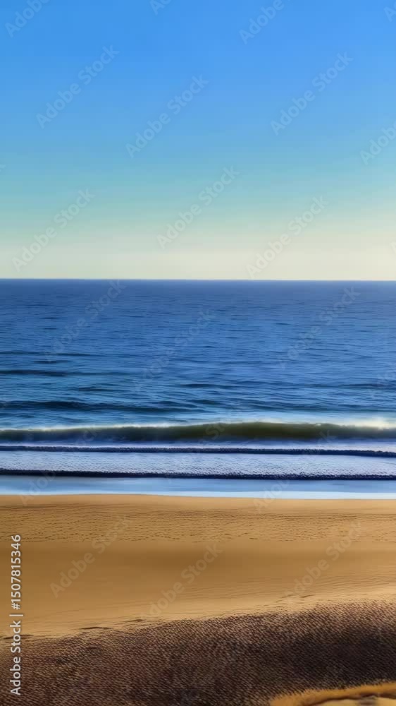 Golden sand with sunlit sea and blue sky creating a warm tropical beach scene Golden sand with sunlit sea and blue sky creating a warm tropical beach scene