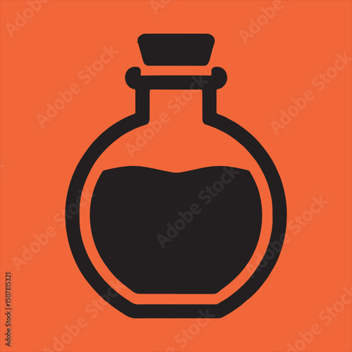 Simple black bottle icon on orange background