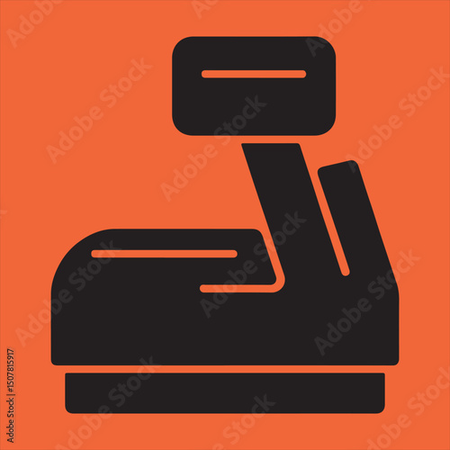 Simple black cash register icon on orange