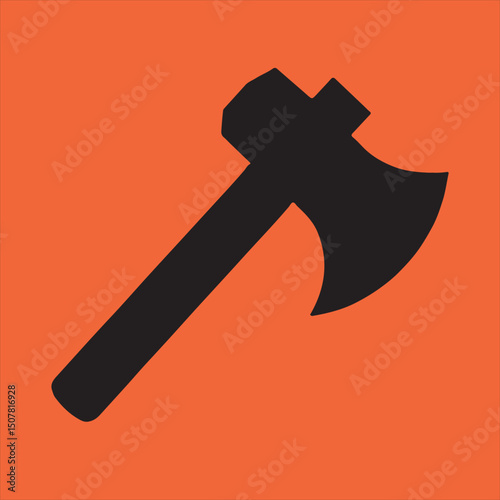 Black axe icon on orange background
