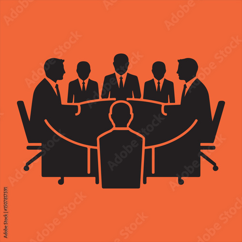 Business meeting around table silhouette