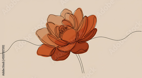 Elegant Abstract One Line Drawing of a Burnt Orange Flower Minimalist Botanical Art Print