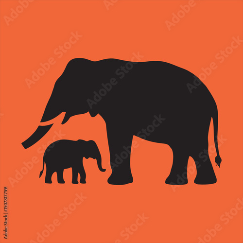 Mother and baby elephant silhouette