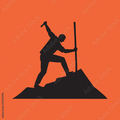 Man climbing mountain silhouette