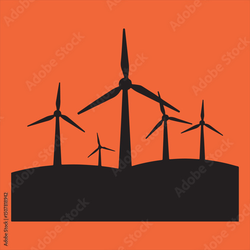 Wind turbines on hilltop silhouette