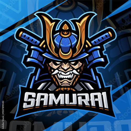 Samurai head esport mascot logo design