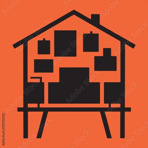 House filled with boxes silhouette