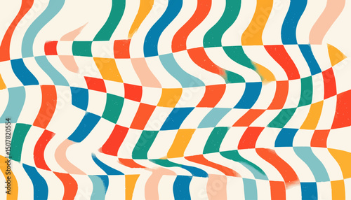 Psychedelic Retro Rainbow Backgrounds Vector Set with Swirl, Grid, and Wave Patterns in 70s Groovy Style