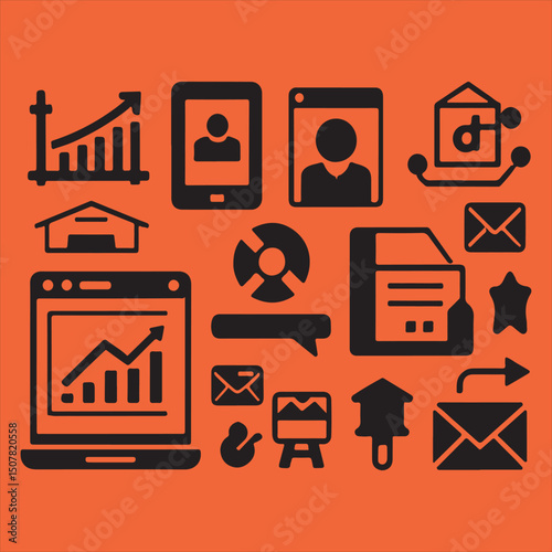 Business icon set silhouette illustration