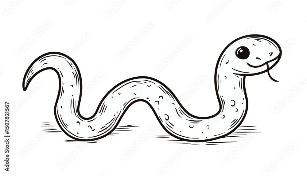Obraz premium Hand Drawn Desert Snake Serpent Pose Doodle Sketch Style Simple Line Snake Icon Isolated Vector Illustration