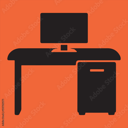 Simple computer desk silhouette icon