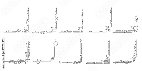 Set of Vintage Corner Frame Decoration Design Element, Vignette, Border vector graphic