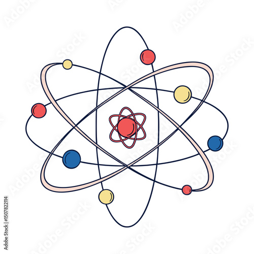 Colorful atom model vector on white background